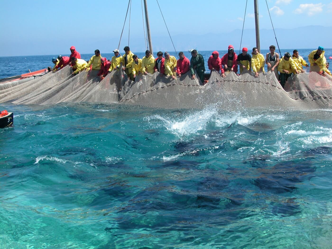 Pêche traditionnelle du thon à Carloforte avec filet et barque